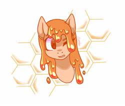 Size: 4133x3507 | Tagged: safe, artist:livzkat, oc, oc only, species:pony, bust, female, food, food pony, goo pony, honey, honeycomb (bee's nest), mare, one eye closed, original species, ponified, simple background, solo, white background