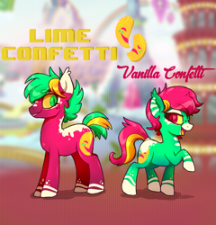 Size: 1800x1872 | Tagged: safe, artist:lilpinkghost, oc, oc only, oc:lime confetti, oc:vanilla confetti, species:pony, brother and sister, duo, female, green eyes, male, mare, pink hair, stallion
