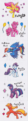 Size: 900x3818 | Tagged: safe, artist:reptilianbirds, character:applejack, character:fluttershy, character:pinkie pie, character:rainbow dash, character:rarity, character:twilight sparkle, character:twilight sparkle (alicorn), species:alicorn, species:earth pony, species:pegasus, species:pony, species:unicorn, female, mane six, mare, marker drawing, open mouth, raised hoof, simple background, smiling, traditional art, white background
