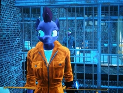 Size: 3264x2448 | Tagged: safe, artist:makarosc, character:tempest shadow, species:anthro, 3d, clothing, fallout 4 equestria mod, picture with phone, prison, prison outfit, prisoner