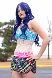 Size: 3311x4966 | Tagged: safe, artist:lilium666, character:princess luna, species:human, belly button, clothing, cosplay, costume, fishnets, irl, irl human, midriff, photo, rave, shorts, tube top
