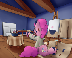 Size: 2500x2000 | Tagged: safe, artist:einboph, character:pinkie pie, candy, canvas, easel, food, painting