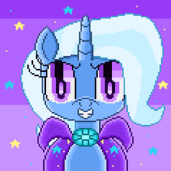 Size: 3808x3808 | Tagged: safe, artist:superhypersonic2000, character:trixie, species:pony, species:unicorn, female, grin, pixel art, smiling, solo