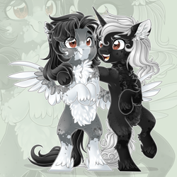 Size: 2834x2834 | Tagged: safe, artist:schokocream, oc, oc only, oc:ghost quill, oc:silhouette, species:pegasus, species:pony, species:unicorn, armpits, chest fluff, duo, ear fluff, fluffy, zoom layer