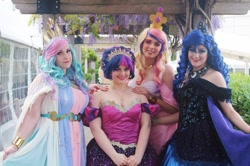 Size: 1334x888 | Tagged: safe, artist:maddymoiselle, artist:mieucosplay, artist:sarahndipity cosplay, artist:sarahndipity212, artist:shelbeanie, character:princess cadance, character:princess celestia, character:princess luna, character:twilight sparkle, character:twilight sparkle (alicorn), species:human, alicorn tetrarchy, clothing, cosplay, costume, dress, humanized, irl, irl human, photo