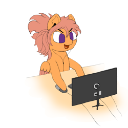 Size: 1000x1000 | Tagged: safe, artist:shoophoerse, oc, oc:shoop, species:pegasus, species:pony, newbie artist training grounds, atg 2019, computer mouse, computer screen, keyboard, solo