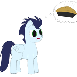 Size: 1000x1000 | Tagged: safe, artist:shoophoerse, character:soarin', species:pegasus, species:pony, newbie artist training grounds, atg 2019, drool, food, male, missing cutie mark, pie, simple background, solo, white background
