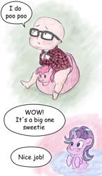 Size: 683x1171 | Tagged: safe, artist:artattax, character:pinkie pie, character:starlight glimmer, species:pony, species:unicorn, /mlp/, artist is a duck, baby, downvote bait, glasses, jim miller, literal shitpost, op is a duck, op is trying to start shit, op is trying to start shit so badly that it's kinda funny, op isn't even trying anymore, potty training
