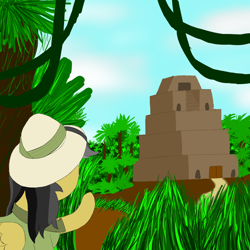 Size: 1000x1000 | Tagged: safe, artist:shoophoerse, character:daring do, species:pegasus, species:pony, newbie artist training grounds, atg 2019, female, jungle, solo, temple, vine