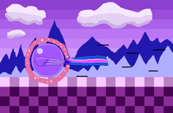 Size: 5175x3375 | Tagged: safe, artist:superhypersonic2000, character:twilight sparkle, character:twilight sparkle (alicorn), species:alicorn, species:pony, ball, cloud, crossover, female, gradient background, levitation, magic, mare, motion lines, mountain, pixel art, rolling, self-levitation, solo, sonic the hedgehog (series), spin dash, spread wings, telekinesis, twiball, wings