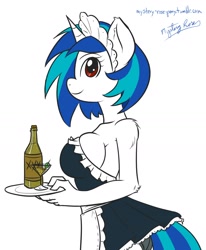 Size: 1318x1601 | Tagged: safe, artist:mysteryrose, character:dj pon-3, character:vinyl scratch, species:anthro, species:pony, species:unicorn, armpits, breasts, busty vinyl scratch, clothing, female, maid, sideboob, solo