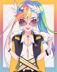 Size: 800x1008 | Tagged: safe, artist:xxiee, character:rainbow dash, species:human, anime, breasts, busty rainbow dash, glasses, humanized, sunglasses
