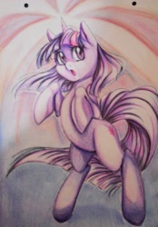 Size: 1425x2048 | Tagged: safe, artist:kyotoxart, character:twilight sparkle, character:twilight sparkle (unicorn), species:pony, species:unicorn, female, mare, rearing, solo, traditional art