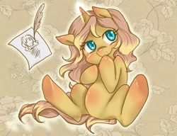 Size: 2600x2000 | Tagged: safe, artist:kyotoxart, oc, oc only, oc:sepia, species:pony, species:unicorn, female, glowing horn, horn, mare, quill, solo