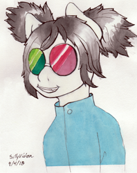 Size: 1449x1825 | Tagged: safe, artist:awesometheweirdo, oc, oc:floor bored, species:earth pony, species:pony, crossover, female, gorillaz, mare, sunglasses, watercolor painting
