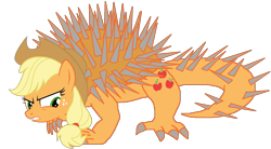 Size: 1485x821 | Tagged: safe, artist:supersamyoshi, character:applejack, anguirus, crossover, female, fusion, godzilla (series), kaiju, kaijufied, simple background, solo, species swap, transparent background