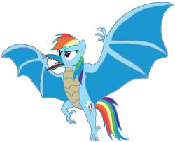Size: 1873x1515 | Tagged: safe, artist:supersamyoshi, character:rainbow dash, crossover, female, fusion, godzilla (series), kaiju, kaijufied, open beak, rodan, simple background, solo, species swap, spread wings, transparent background, wings