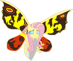 Size: 1514x1264 | Tagged: safe, artist:supersamyoshi, character:fluttershy, crossover, female, fusion, godzilla (series), insect, kaiju, kaijufied, moth, mothra, simple background, solo, species swap, transparent background
