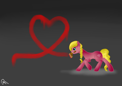 Size: 800x565 | Tagged: safe, artist:moon-wing, oc, oc only, species:earth pony, species:pony, braid, female, heart, mare, mouth hold, paintbrush, solo