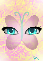 Size: 2480x3496 | Tagged: safe, artist:moon-wing, character:fluttershy, abstract, butterfly, colored pupils, cutie mark, disembodied eyes