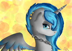 Size: 3496x2480 | Tagged: safe, artist:moon-wing, oc, oc only, oc:moonbeam, species:alicorn, species:pony, abstract background, alicorn oc, bust, chains, ear piercing, female, mare, piercing, portrait, solo