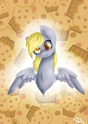 Size: 2480x3496 | Tagged: safe, artist:moon-wing, character:derpy hooves, species:pegasus, species:pony, bust, colored pupils, female, food, mare, muffin, portrait, solo