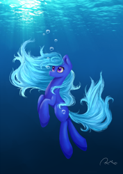 Size: 2480x3496 | Tagged: safe, artist:moon-wing, oc, oc only, species:earth pony, species:pony, bubble, solo, swimming, underwater