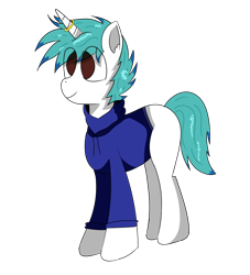 Size: 5000x5500 | Tagged: safe, artist:inky scroll, oc, oc:snowy blue, species:pony, species:unicorn, blank flank, clothing, eye clipping through hair, hoodie, horn, horn ring, male, ring, simple background, stallion, transparent background