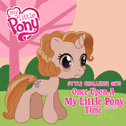 Size: 2000x2000 | Tagged: safe, artist:knadire, oc, oc only, oc:cell shader, species:pony, species:unicorn, episode:over two rainbows, episode:so many different ways to play, g3.5, newborn cuties, artist, brown eyes, brown mane, bush, cel shading, curly hair, curly mane, distressed, female, film reel, g3.75, generation 3.75, hill, mare, once upon a my little pony time, paint tool sairush, shading, shell shock, simple background, solo, style challenge, terror, thousand yard stare, tree, upset