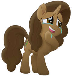 Size: 1436x1500 | Tagged: safe, artist:knadire, oc, oc only, oc:cell shader, species:pony, species:unicorn, my little pony: the movie (2017), artist, brown eyes, brown mane, crying, curly hair, curly mane, female, film reel, gradient, happy, laughing, mare, movie accurate, paintbrush, shading, simple background, solo, style challenge, transparent background