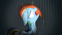 Size: 3840x2160 | Tagged: safe, artist:hydrusbeta, character:rainbow dash, species:pegasus, species:pony, fanfic:harmony theory, fanfic art, female, glowing eyes, mare, rain, screaming, solo, wet
