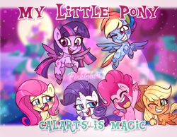 Size: 977x759 | Tagged: safe, artist:lilpinkghost, edit, character:applejack, character:fluttershy, character:pinkie pie, character:rainbow dash, character:rarity, character:twilight sparkle, character:twilight sparkle (alicorn), species:alicorn, species:earth pony, species:pegasus, species:pony, species:unicorn, my little pony:pony life, caption, chibi, clothing, cowboy hat, female, group, hat, image macro, mane six, mare, pony life drama, text