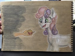 Size: 2048x1536 | Tagged: safe, artist:stink111, character:sweetie belle, species:pony, dark side, food, hand, muffin, traditional art