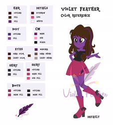 Size: 1860x2048 | Tagged: safe, artist:takeo, artist:violetfeatheroficial, oc, oc:violet feather, my little pony:equestria girls, colors, cutie mark, reference sheet, solo