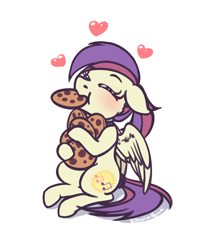 Size: 2500x3000 | Tagged: safe, artist:jessicanyuchi, oc, oc only, oc:evensong, species:pegasus, species:pony, collar, cookie, eating, female, food, heart, simple background, sitting, solo, white background