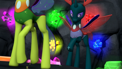 Size: 3840x2160 | Tagged: safe, artist:gmodpon-e, character:pharynx, character:prince pharynx, character:thorax, species:changeling, species:reformed changeling, changedling brothers, looking down, micro