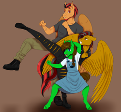 Size: 4308x3979 | Tagged: safe, artist:caff, oc, species:anthro, daughter, family, father, female, horse, karate, male, martial arts