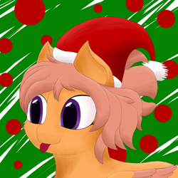 Size: 1000x1000 | Tagged: safe, artist:shoophoerse, oc, oc:shoop, species:pegasus, species:pony, abstract background, cheek fluff, christmas, clothing, hat, holiday, mlem, santa hat, silly, tongue out