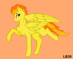 Size: 1028x842 | Tagged: safe, artist:hazepages, base used, character:spitfire, species:pegasus, species:pony, chest fluff, female, mare, orange background, raised hoof, raised leg, simple background, solo