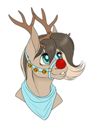 Size: 3109x4321 | Tagged: safe, artist:caff, oc, oc only, species:deer, species:pony, species:reindeer, bells, bridle, bust, christmas, commission, female, head shot, heart eyes, holiday, horse, mare, red nose, tack, wingding eyes