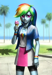 Size: 1400x2000 | Tagged: safe, artist:murskme, character:rainbow dash, my little pony:equestria girls, female, food, ice cream, palm tree, solo, tree
