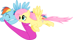 Size: 2691x1500 | Tagged: safe, artist:kurokaji11, character:fluttershy, character:rainbow dash, species:pegasus, species:pony, ship:flutterdash, female, flying, lesbian, mare, mouth hold, ribbon, shipping, simple background, smiling, transparent background