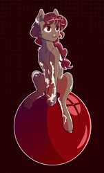 Size: 972x1614 | Tagged: safe, artist:silverst, oc, oc only, species:earth pony, species:pony, cranberry, red eyes, red hair, simple background, sitting