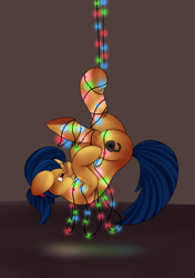 Size: 1200x1700 | Tagged: safe, artist:einboph, oc, oc:soft step, species:earth pony, species:pony, christmas, christmas lights, holiday, upside down