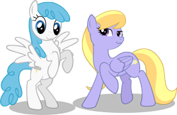 Size: 9001x5847 | Tagged: safe, artist:m99moron, character:cloud kicker, character:white lightning, species:pegasus, species:pony, absurd resolution, background pony, duo, female, mare, raised hoof, rearing, simple background, spread wings, transparent background, vector, wings