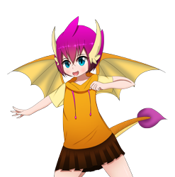 Size: 2361x2385 | Tagged: safe, artist:drakesparkle44, character:smolder, species:human, female, high res, horn, horned humanization, humanized, simple background, solo, tailed humanization, transparent background, winged humanization, wings
