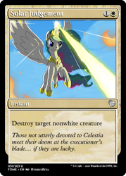 Size: 375x523 | Tagged: safe, artist:hydrusbeta, edit, character:princess celestia, ccg, female, laser, magic the gathering, solo, trading card, trading card edit