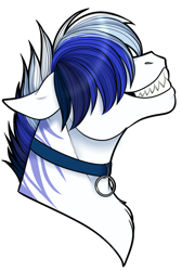 Size: 1280x1903 | Tagged: safe, artist:caff, oc, oc only, collar, head shot, sharp teeth, simple background, smiling, solo, teeth, transparent background