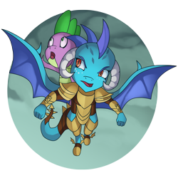 Size: 3600x3600 | Tagged: safe, artist:kenisu-of-dragons, character:princess ember, character:spike, species:dragon, episode:gauntlet of fire, g4, my little pony: friendship is magic, armor, baby, baby dragon, dragon armor, dragoness, dragons riding dragons, duo, female, flying, looking up, male, riding, scene interpretation, simple background, spread wings, teamwork, teamwork is magic, transparent background, wings