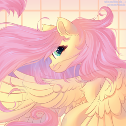 Size: 2300x2300 | Tagged: safe, artist:melloncollie-chan, character:fluttershy, species:pegasus, species:pony, cute, digital art, female, mare, shyabetes, smiling, solo